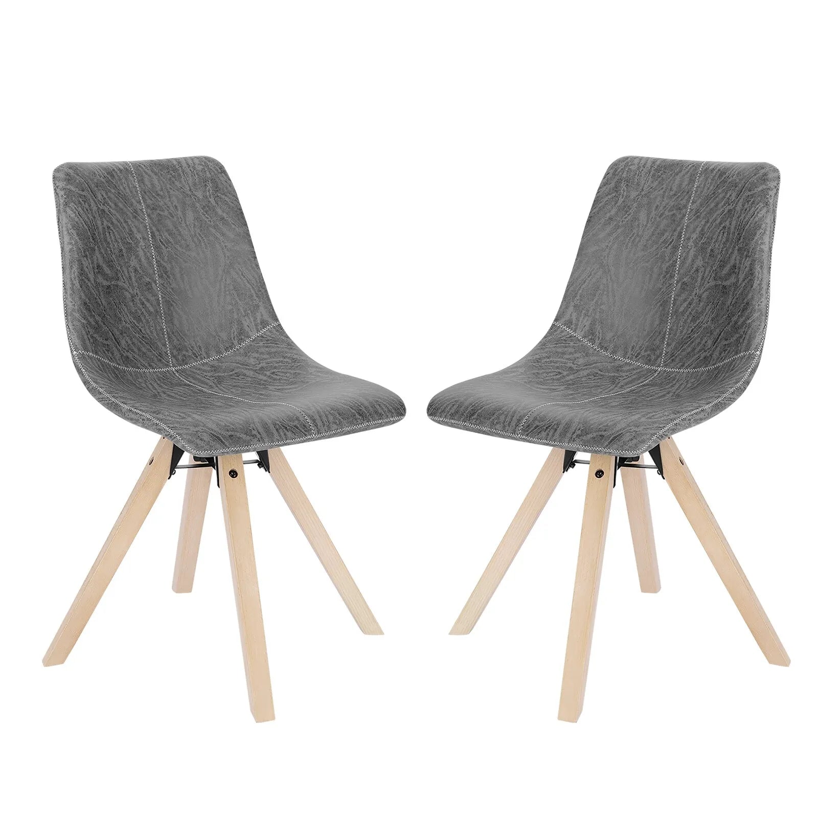 Chaise scandinave moderne gris en cuir et bois
