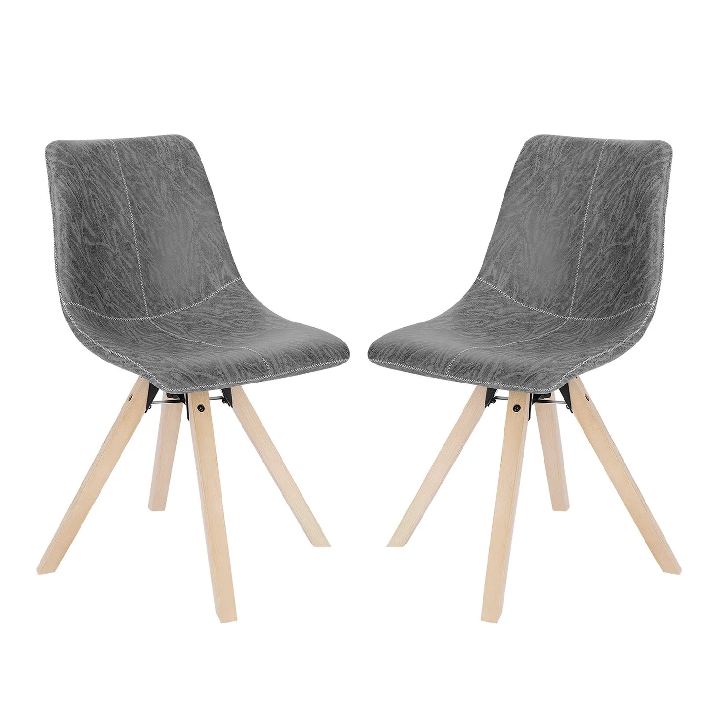 Chaise scandinave moderne gris en cuir et bois