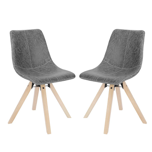 Chaise scandinave moderne gris en cuir et bois