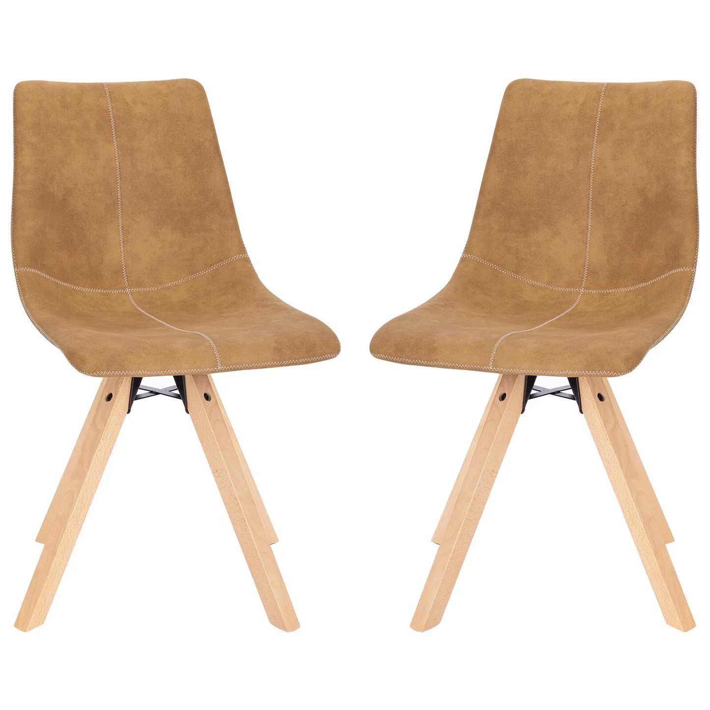 Chaise scandinave moderne revêtement suédine camel et pieds en bois