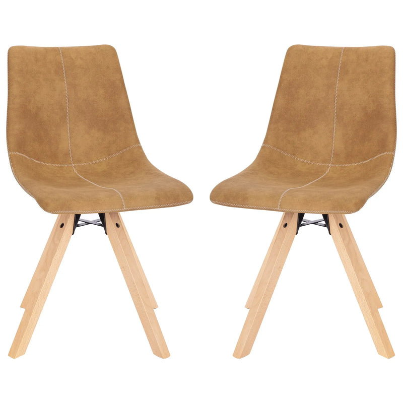 Chaise scandinave moderne revêtement suédine camel et pieds en bois