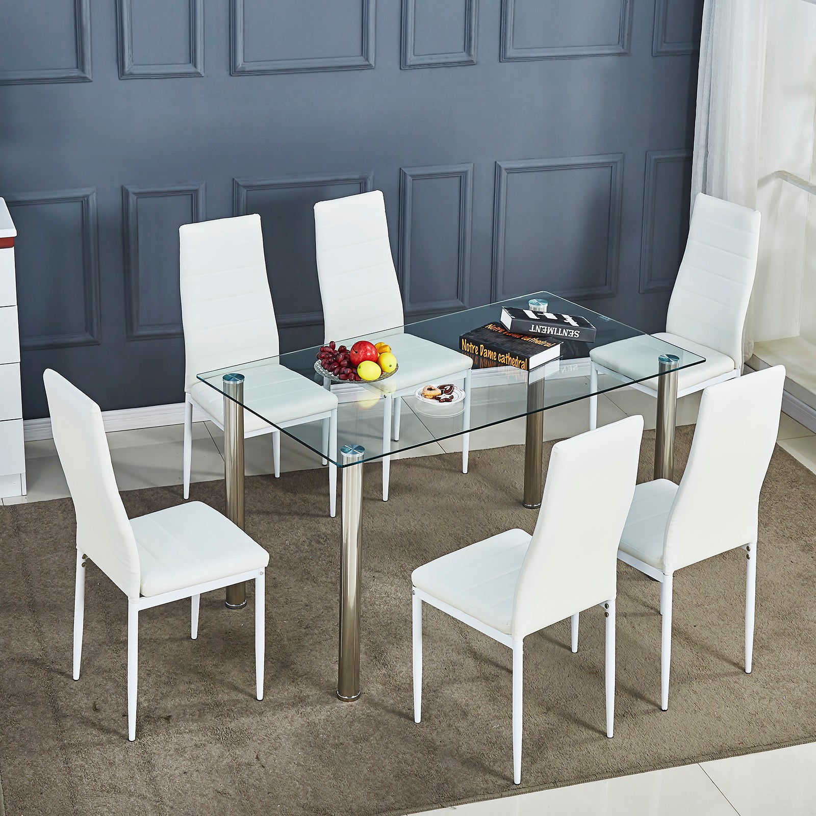 Chaise blanche dossier haut pour salle à manger (lot de 6)