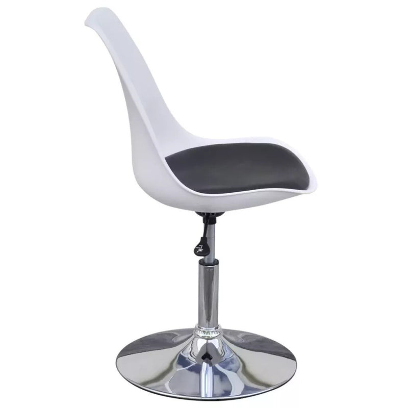 Chaise moderne blanche en plastique sur pied central en inox