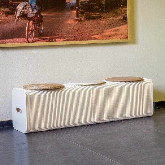 Banc pliable design avec assises individuelles circulaires rembourrées