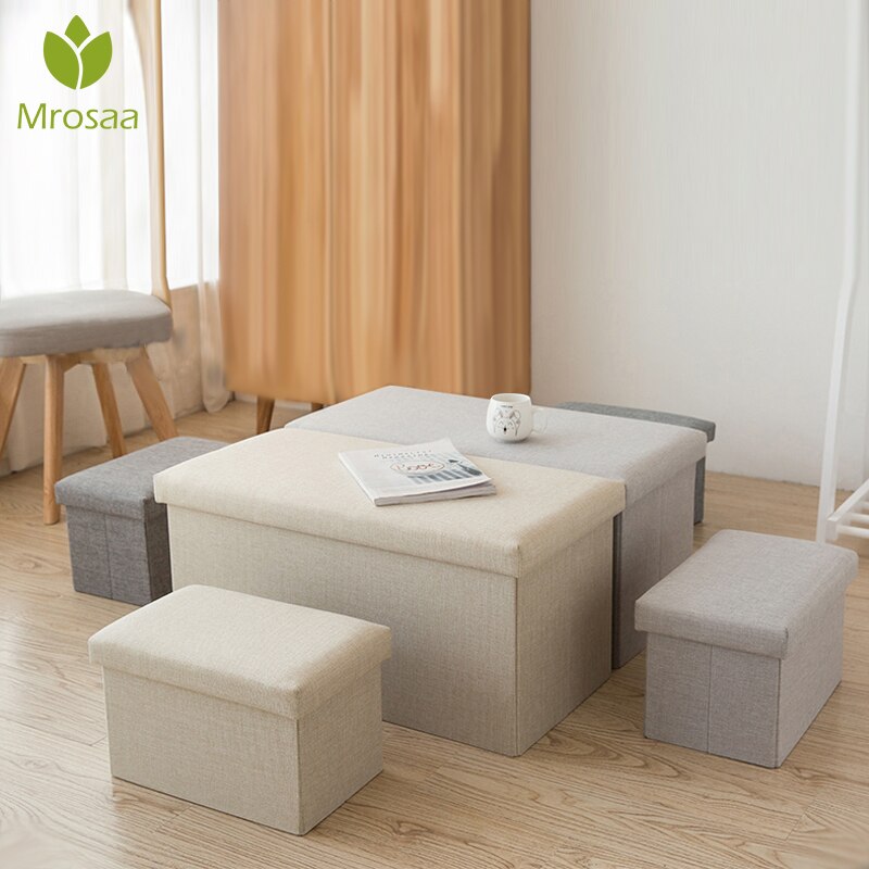 Banc de rangement en tissu chiné avec couvercle
