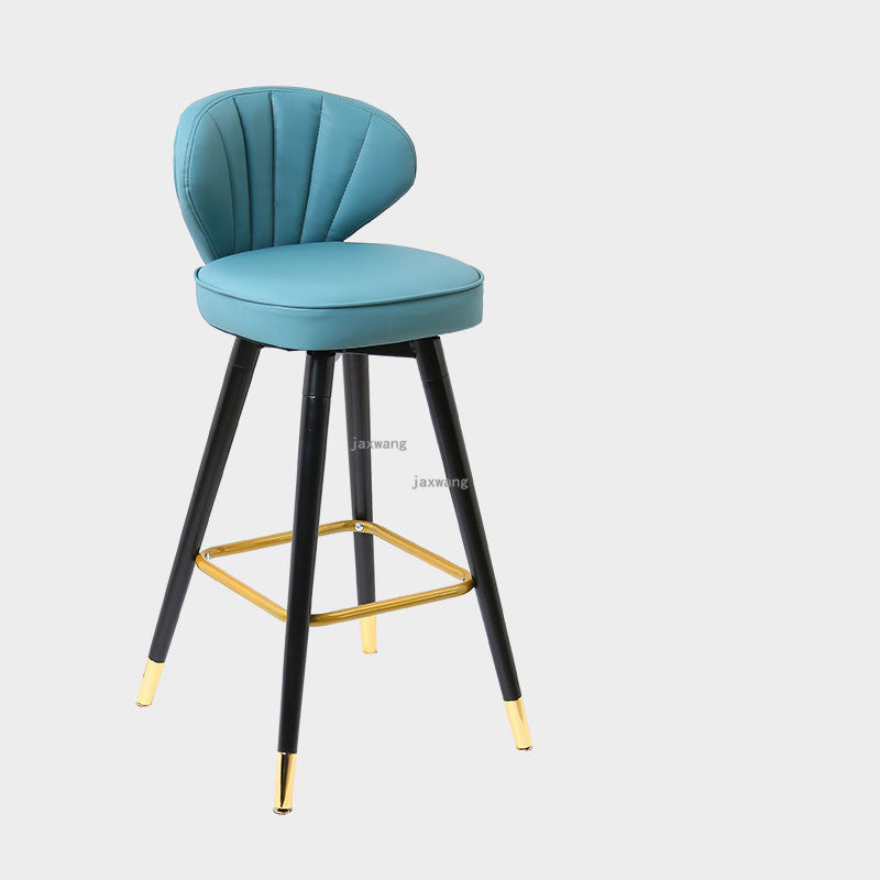 Chaise de bar avec assise coquillage en velours et pieds en bois massif renforcé