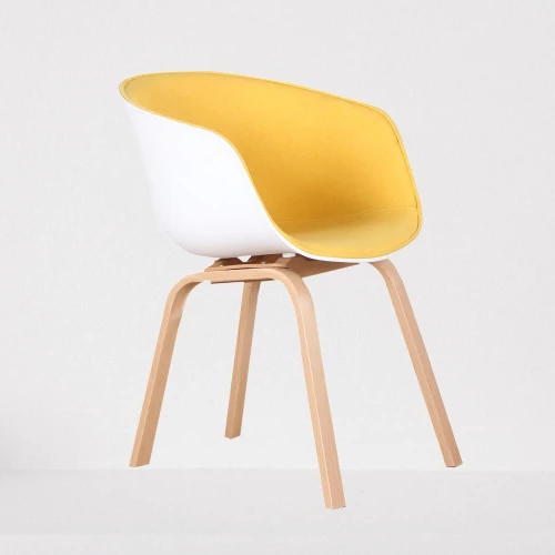 Chaise scandinave moderne en plastique blanche et jaune 