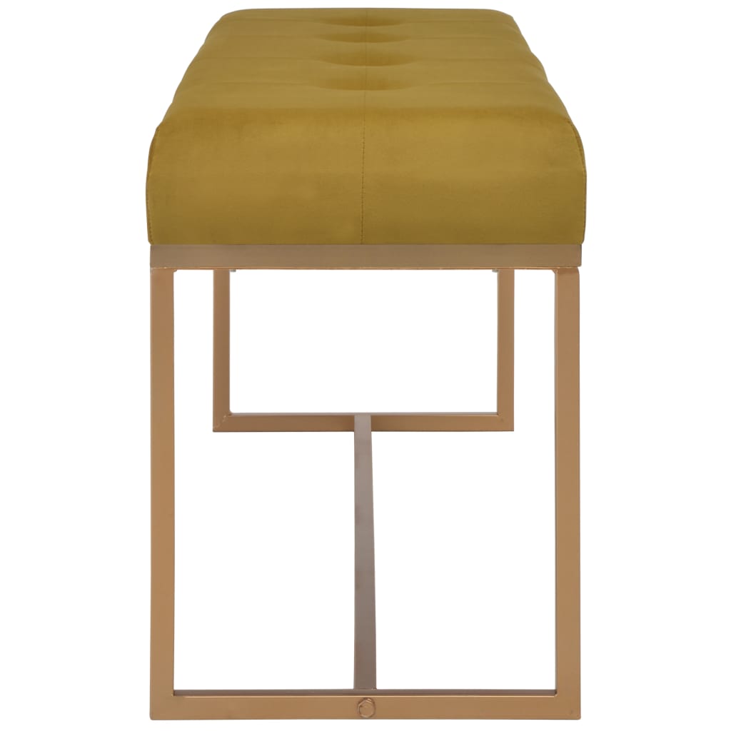 Banc design en velours moutarde et métal