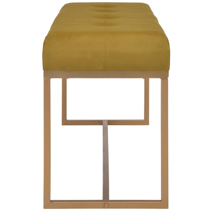 Banc design en velours moutarde et métal