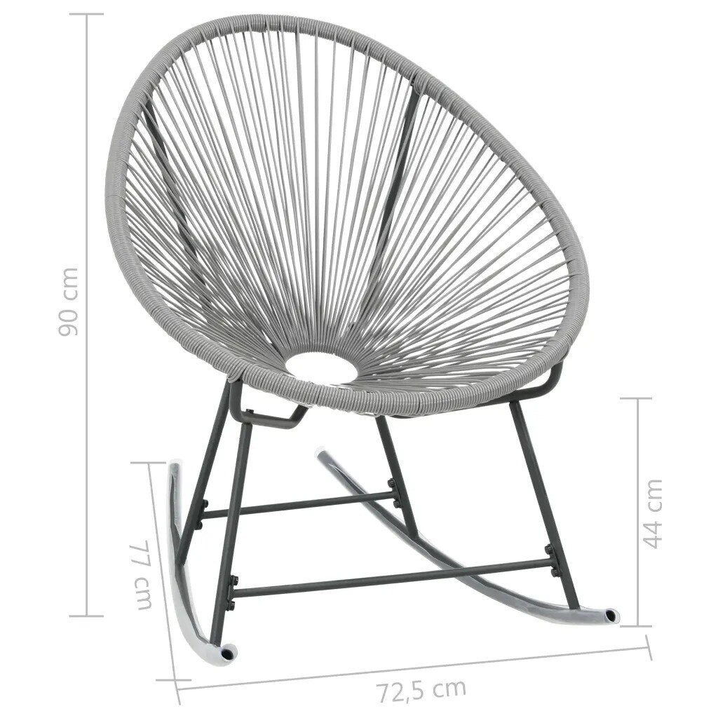 Chaise à bascule design grise avec assise ovale en rotin et pieds en acier