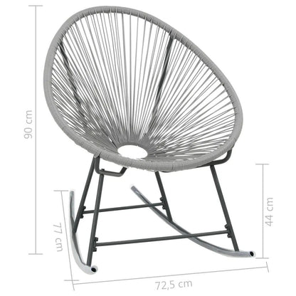 Chaise à bascule design grise avec assise ovale en rotin et pieds en acier