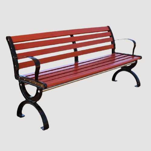 Banc industriel moderne en bois vernis et fer noir