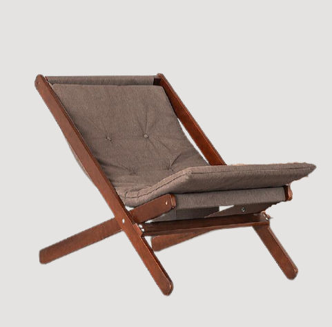 Chaise pliable en bois avec assise matelassée en tissu marron