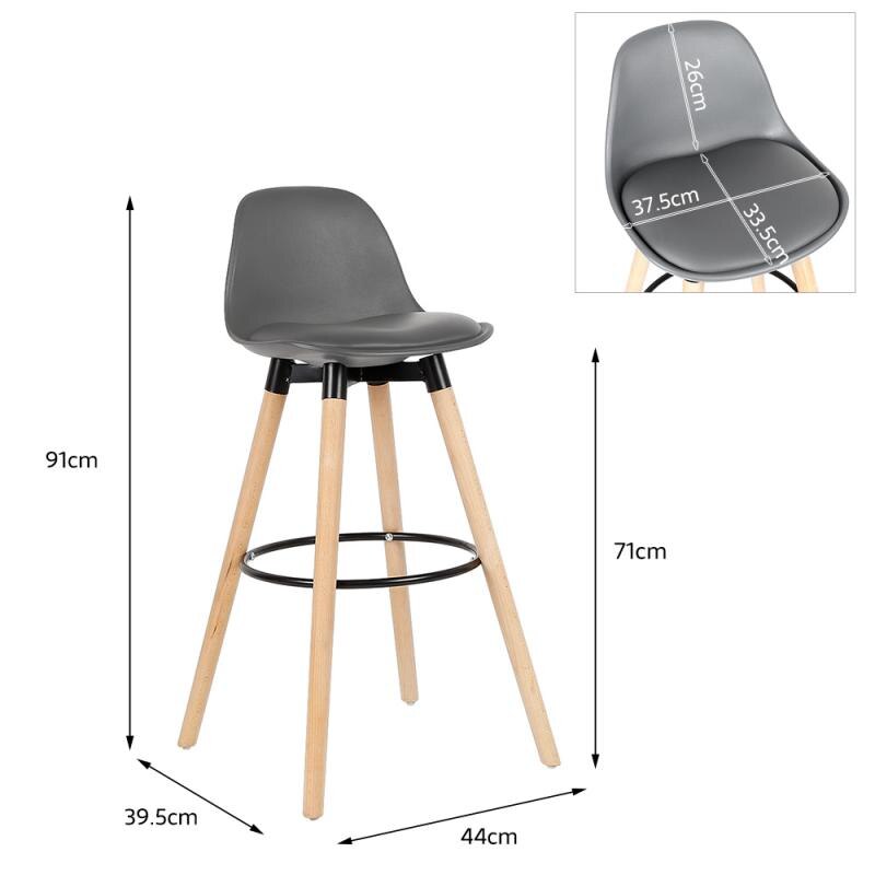 Chaise de bar scandinave avec assise rembourrée et repose pieds par lot de 2