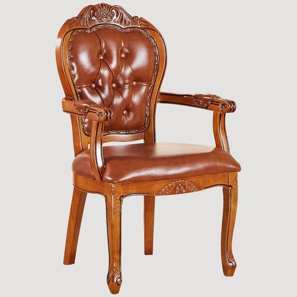 Chaise louis XVI avec accoudoirs cadre en bois de noyer et assise en cuir capitonné
