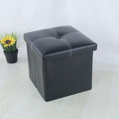 Banc de rangement carré avec couvercle en cuir noir