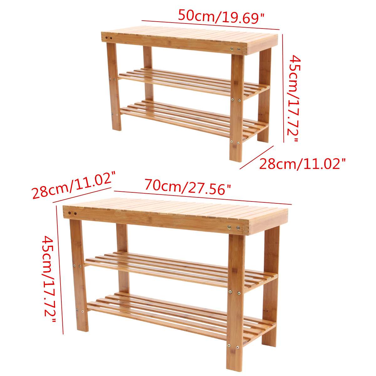 Banc de rangement en bois deux niveaux pour chaussures