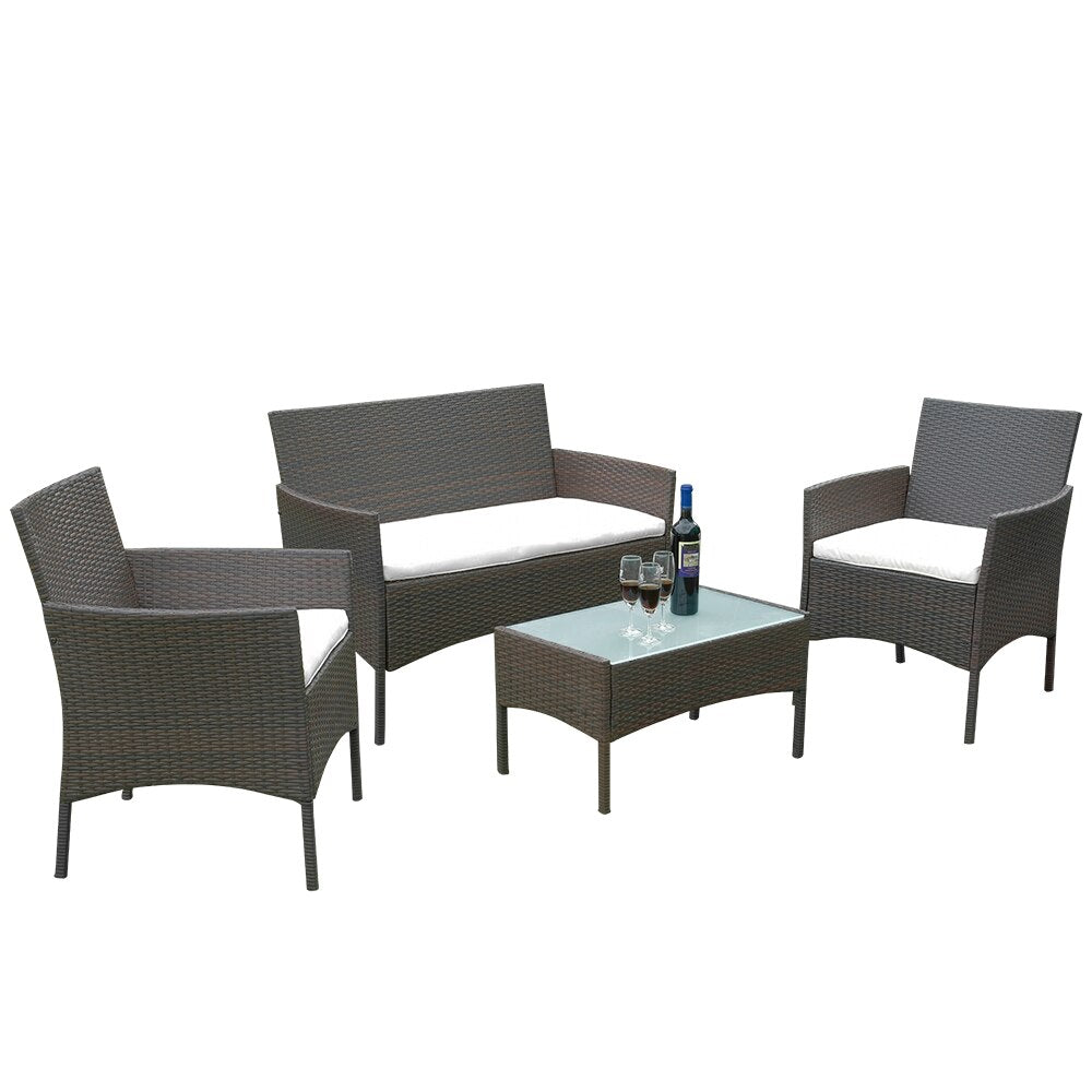 Chaise design en rotin  (lot de 3) avec table basse