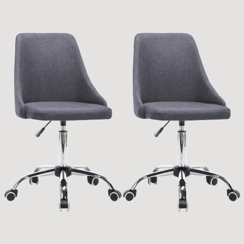 Chaise de bureau à roulettes avec assise en tissu et pieds en métal chromé ajustable en hauteur (lot de 2)