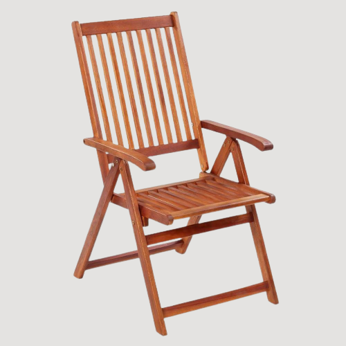 Chaise pliable de jardin en bois vernis  avec accoudoirs
