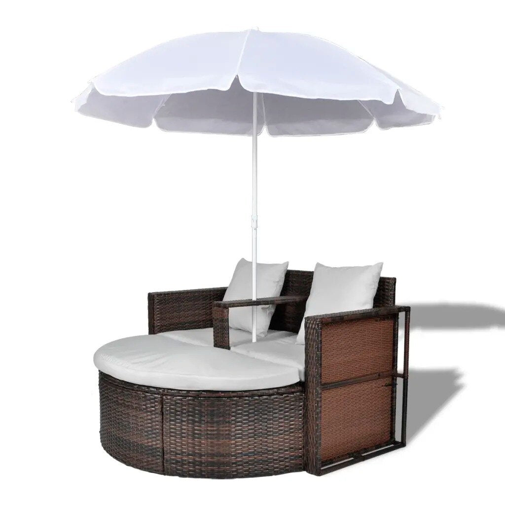 Transat double  en rotin avec matelas et parasol