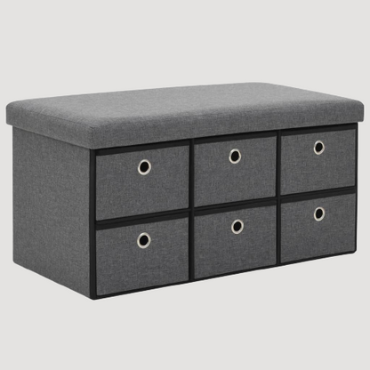 Banc de rangement en tissu gris avec tiroirs 
