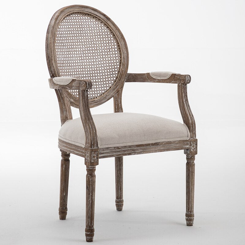 Chaise médaillon beige et bois blanchi