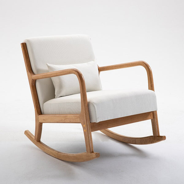 Chaise à bascule scandinave en bois et tissus crème