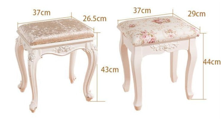 Tabouret Vintage style Louis xvi en bois et tissus