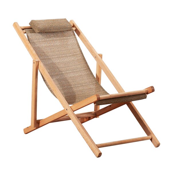 Chaise longue pliable  en bois et toile avec repose tête