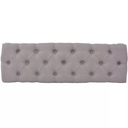 Banc design d'époque en bois et assise capitonnée en tissu gris