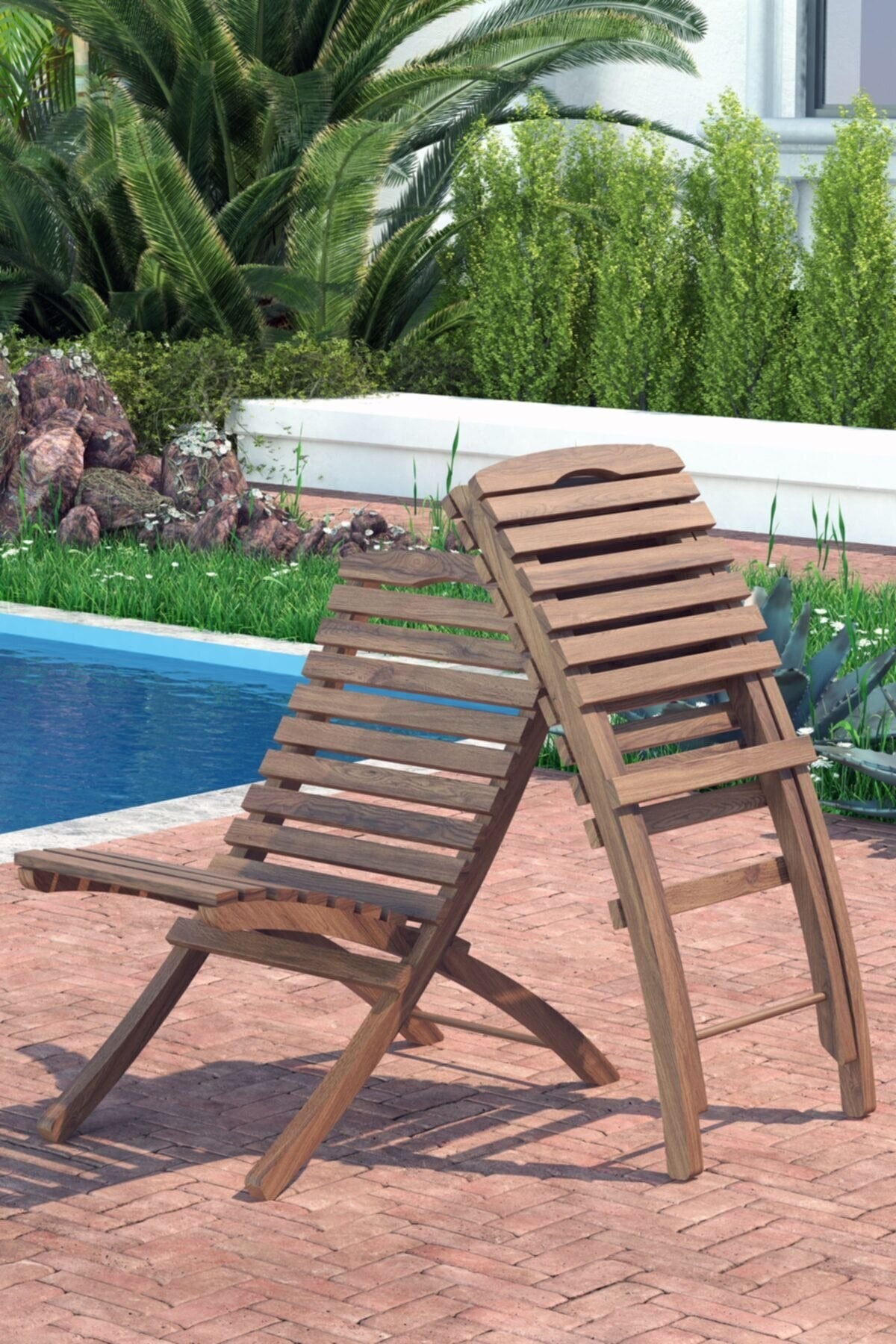 Chaise pliable de terrasse en bois (lot de 2)