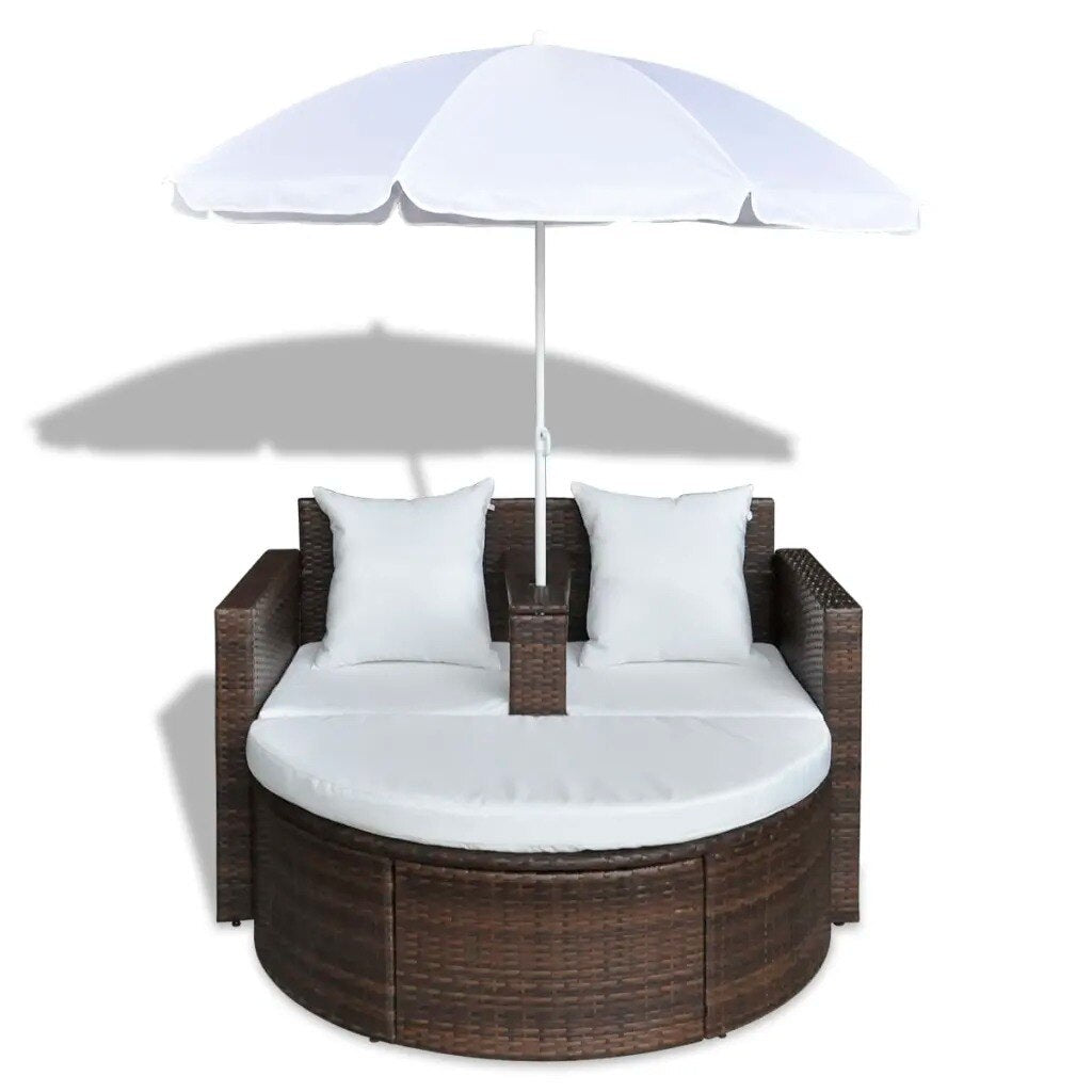 Transat double  en rotin avec matelas et parasol