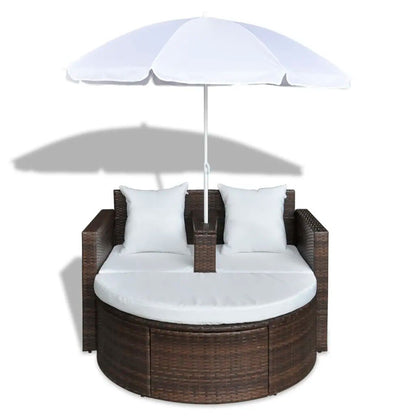 Transat double  en rotin avec matelas et parasol