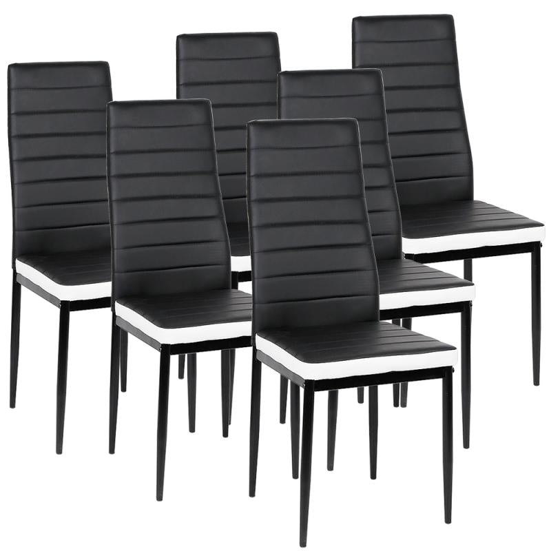Chaise moderne de salle à manger dossier  haut bicolore noire et blanche (lot de 6)