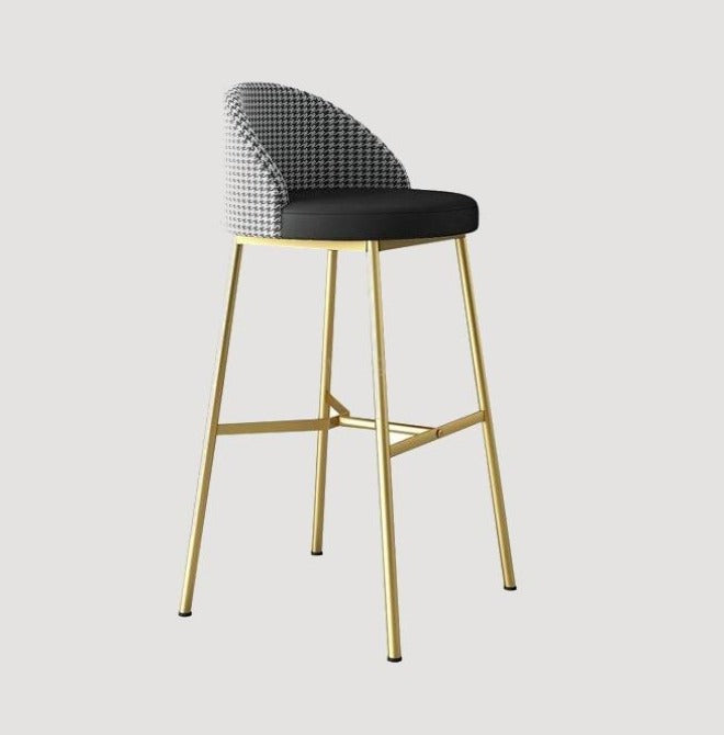 Chaise de bar de style scandinave double matière tissu pied de poule et assise noire
