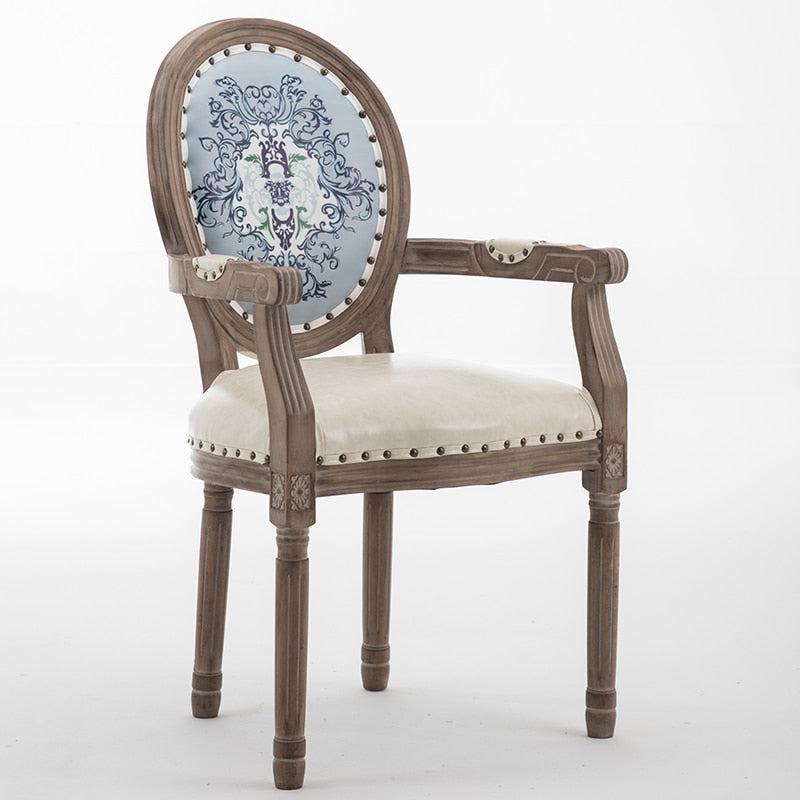 Chaise médaillon beige et bois blanchi