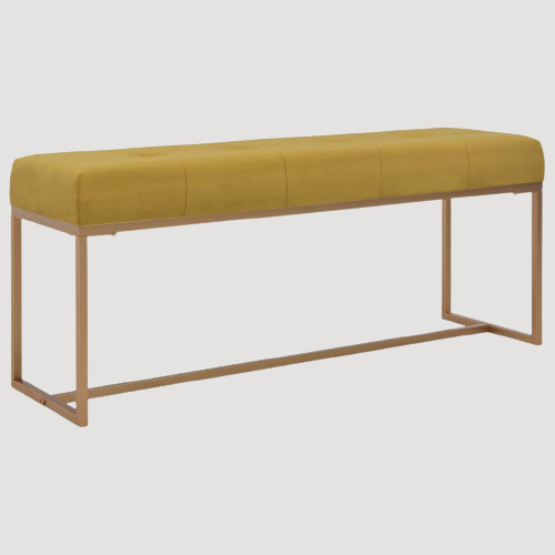 Banc design en velours moutarde et métal