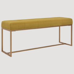 Banc design en velours moutarde et métal