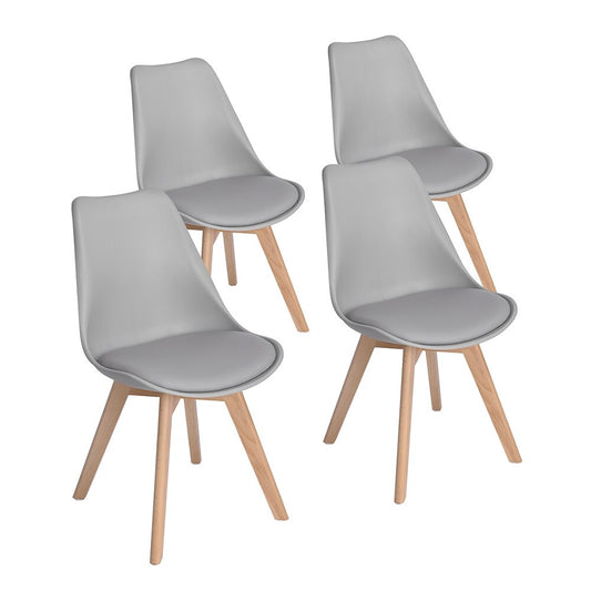 Chaise scandinave bois et plastique avec assise rembourrée par lot de 4 – Gris