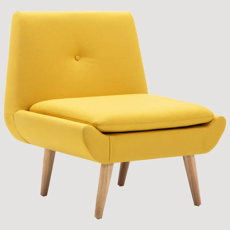Chaise scandinave jaune en tissu et bois sans accoudoirs