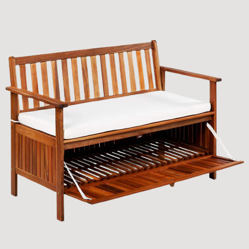 Banc de rangement en bois avec accoudoirs