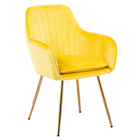 Chaise design de style scandinave en velours et métal – Jaune