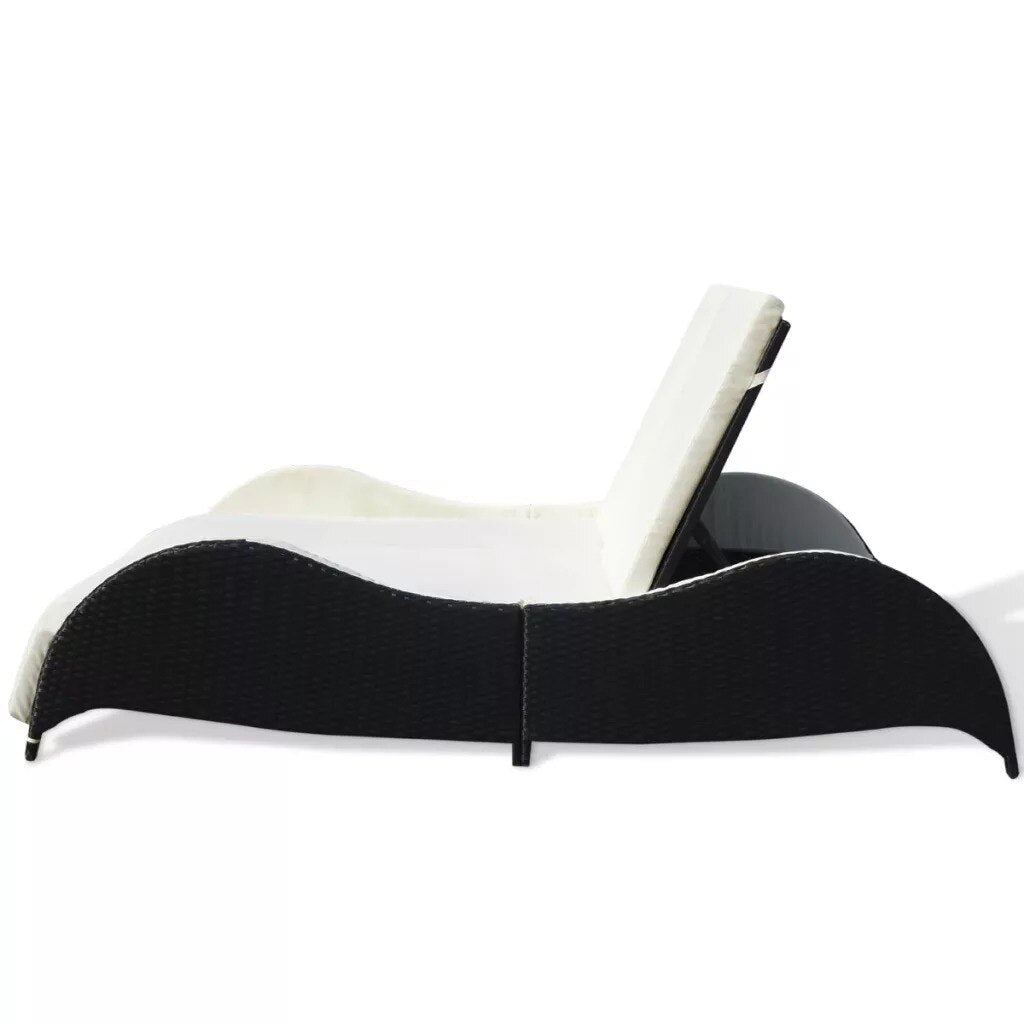 Transat double  moderne réglable noir et blanc en rotin