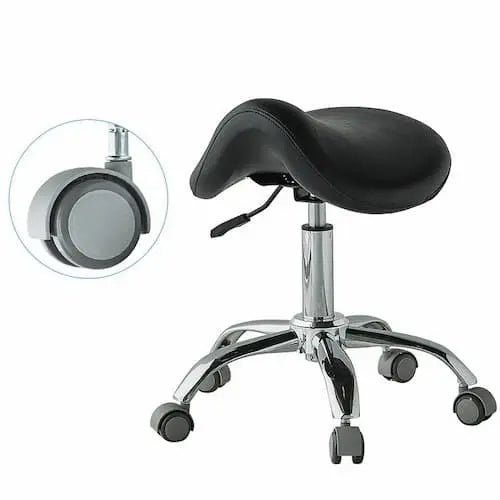 Tabouret ergonomique ajustable sur roulettes en forme de selle