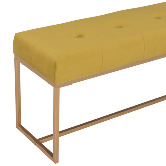 Banc design en velours moutarde et métal