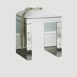 Tabouret design miroir avec assise rembourrée en cuir blanc