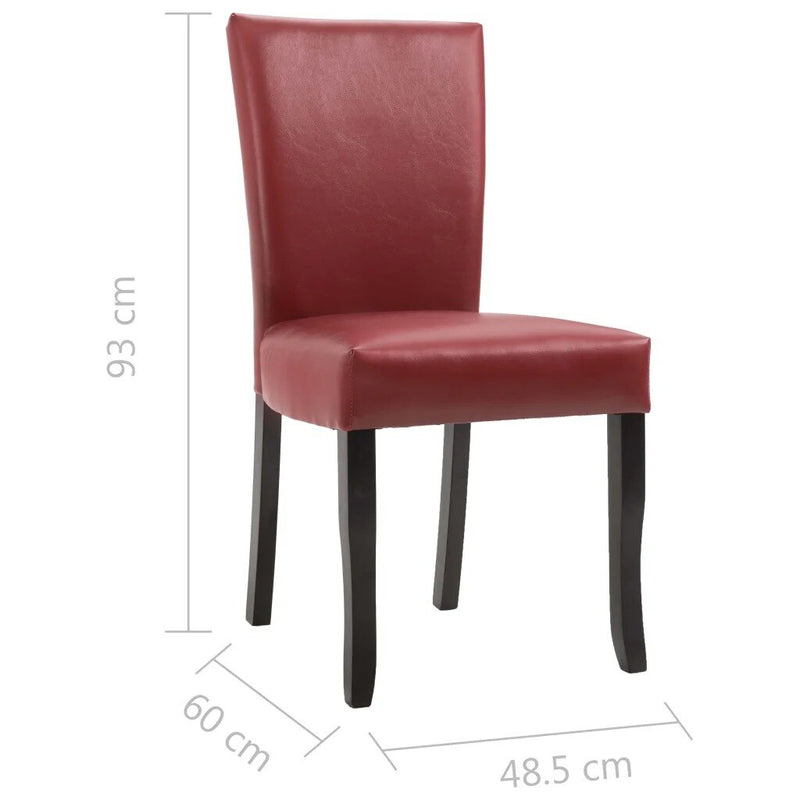 Chaise moderne rouge en similicuir renforcé par clous argenté et pieds en bois