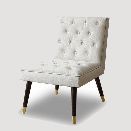 Chaise vintage capitonnée  en tissus gris 