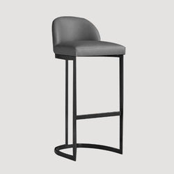 Chaise de bar design en métal  noir et cuir gris avec dossier ergonomique arrondi